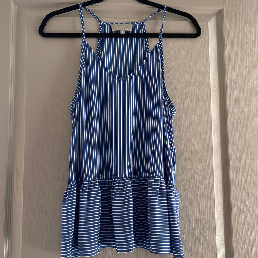 Blue and white striped top